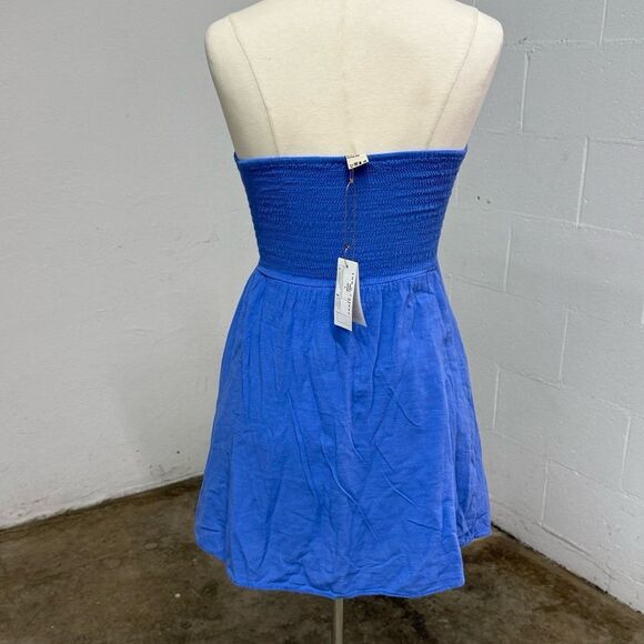 Blanco Royal blue 100% cotton linen strapless dress - Picture 3 of 8